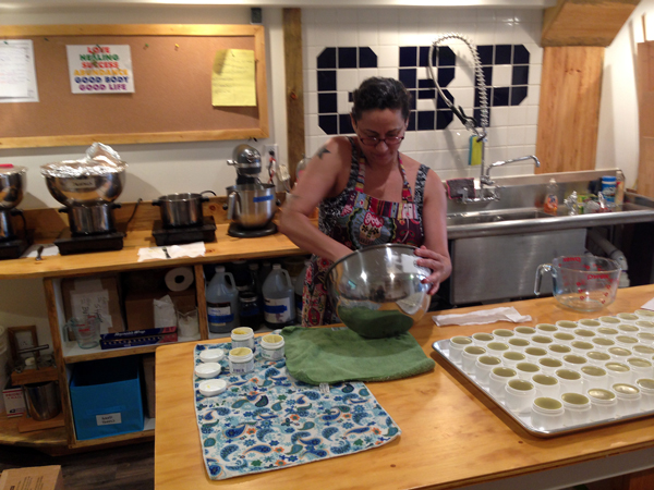 Good Body Products founder Trish Thomas making salves in Vermont.